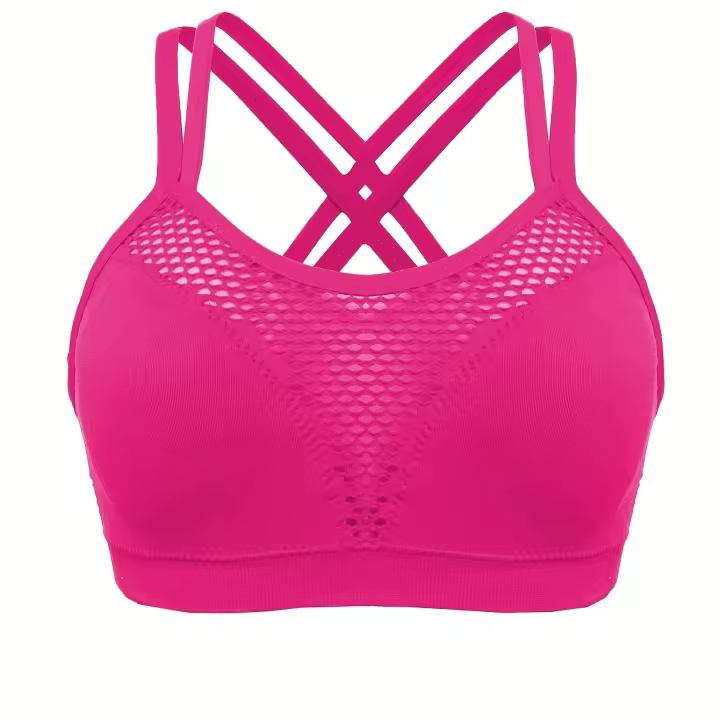 Sujetador De Cuello Redondo Hueco para Deportes, Transpirable, entrecruzado en la espalda, Cómodo, De Color Sólido, De alta elasticidad - 1