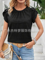 Moda mujer Primavera Verano nueva pétalo redondo elegante rt manga Top - details 31