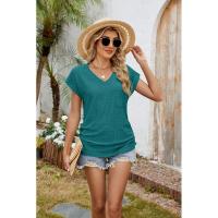 BUNO-2025 Camisetas para mujer de manga larga de algodón para mujer, camisetas con manga casquillo y cuello en V, camiseta informal holgada de manga larga de algodón para mujer - details 22