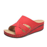 Zapatillas de mujer de talla grande, nuevas de verano, con plataforma, tacón medio, punta abierta, cruzadas y de color sólido. - details 3
