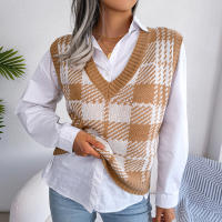 Suéter sin mangas de punto para mujer, chaleco a cuadros, nuevo estilo bonito, otoño e invierno, 2023 - details 8