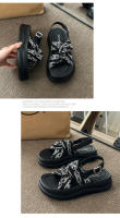 Sandalias romanas negras de suela gruesa que aumentan la altura para mujeres, uso en verano al aire libre con vestido2024Nuevas Sandalias de Playa Estilo - details 19