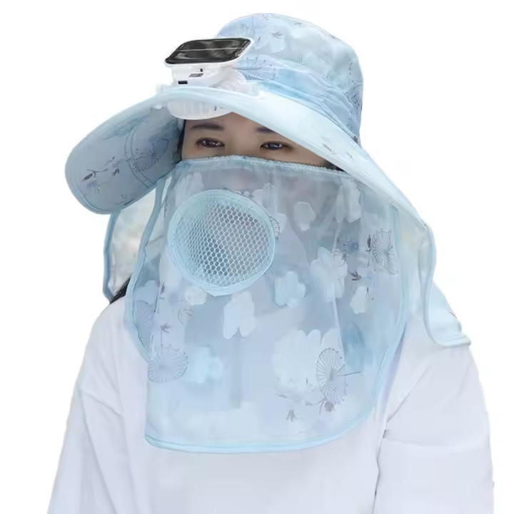 Pantalla Digital, ventilador Solar, visera, sombrero, protección del cuello, malla transpirable, sombrero para recoger té para mujer, carga Solar/USB, 3 modos - 1