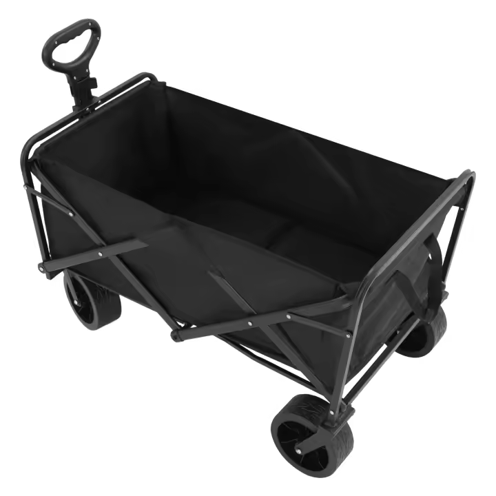Carretilla Plegable Capacidad de Carga de 115 kg, Neumáticos Extra Anchos, Carretilla Todo Terreno con Frenos, Bolso Ajustable, Carro de Camping para Picnic en la Playa, Camping, Compras (Negro) - 1