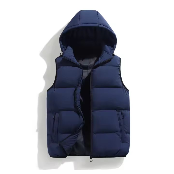 Chaleco para hombre, chaqueta térmica de otoño e invierno, sombrero extraíble, color sólido, chaqueta de algodón - 1