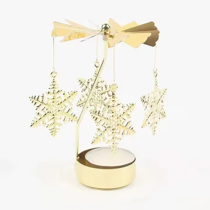 Carrusel dorado, portavelas caliente, adornos, molino de viento de Metal, regalo de mano creativo giratorio, decoración de Navidad - 1