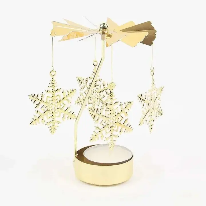 Carrusel dorado, portavelas caliente, adornos, molino de viento de Metal, regalo de mano creativo giratorio, decoración de Navidad - 1