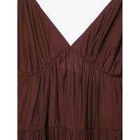 BUNO-moda de verano para mujer, nuevo vestido Midi plisado marrón con espalda descubierta y tirantes finos con cuello en V, vestidos camisola informales elegantes para mujer - details 9