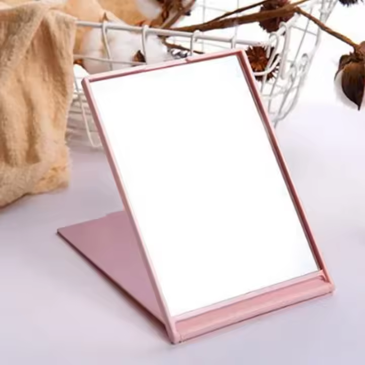Espejo plegable Mini espejo de maquillaje portátil de pie pequeño espejo de tocador plegable compacto herramientas cosméticas de bolsillo - 1