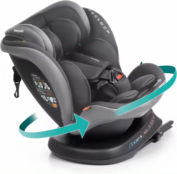 Silla de Coche Rodia Plus i-Size Ajustable, Rotativa de 360°, Protección Lateral, Reclinable y Evolutiva Para Niños de 0-12 Años Negro con Relieve - 1