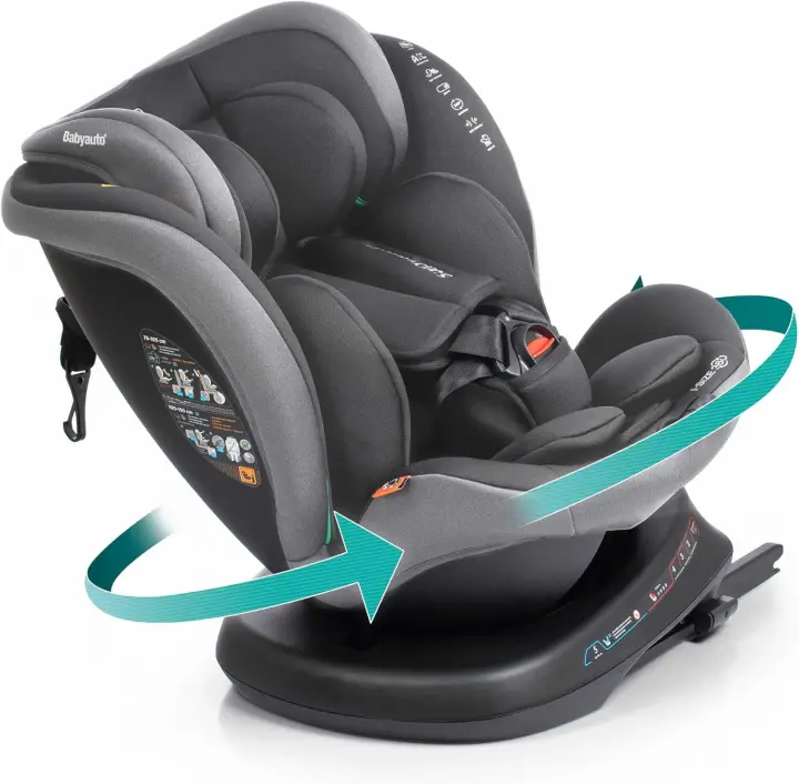Silla de Coche Rodia Plus i-Size Ajustable, Rotativa de 360°, Protección Lateral, Reclinable y Evolutiva Para Niños de 0-12 Años Negro con Relieve - 1
