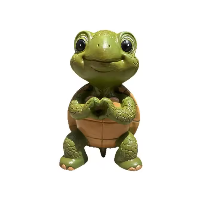 Estatua de tortuga con forma de corazón, estatuilla de tortuga en miniatura resistente a la intemperie de resina, exquisito adorno de tortuga para jardín, exhibición de pasillo interior - 1