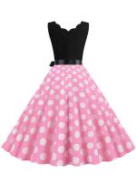 Dot print summer women elegant vintage party casual sleevelss a line dress - details 27
