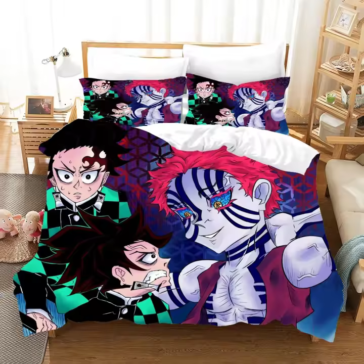 Juegos de cama con estampado 3D de Anime Ghost Killing Blade, juego de funda nórdica con funda de almohada, ropa de cama doble, tamaño Queen y King - 1