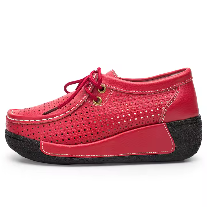Mocasines de cuero con cordones y plataforma para mujer, cómodos mocasines con cuña y punta redonda - 1