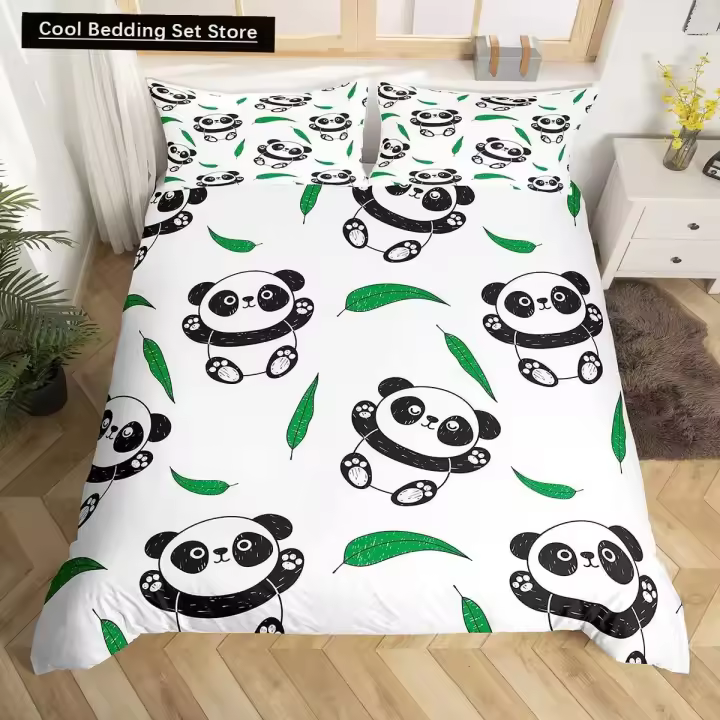 Juego de Ropa de Cama Romántica para Niños Panda King Funda de Edredón de Animal de Dibujos Animados Cubierta de Edredón de Poliéster - 1