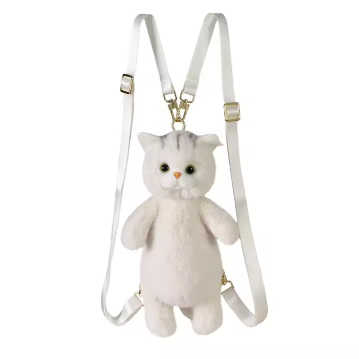 El juguete de peluche de gato de simulación corto británico blanco puede llevar la muñeca Douyin con la misma bolsa. - 1