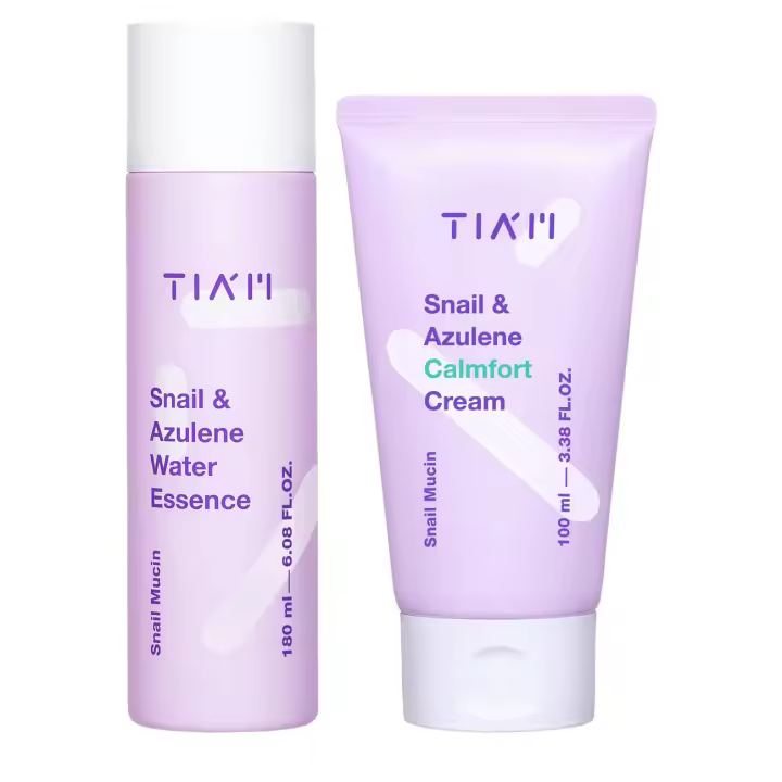 TIAM Soothing Barrier Repair Duo: Esencia de agua de azuleno de caracol y crema calmante, set coreano para el cuidado de la piel - 1
