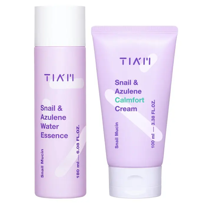 TIAM Soothing Barrier Repair Duo: Esencia de agua de azuleno de caracol y crema calmante, set coreano para el cuidado de la piel - 1