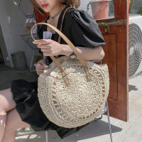 Bolso redondo de paja para mujer, bolsa de hombro de gran capacidad, tejido hueco, informal, ideal para ir de compras - details 7