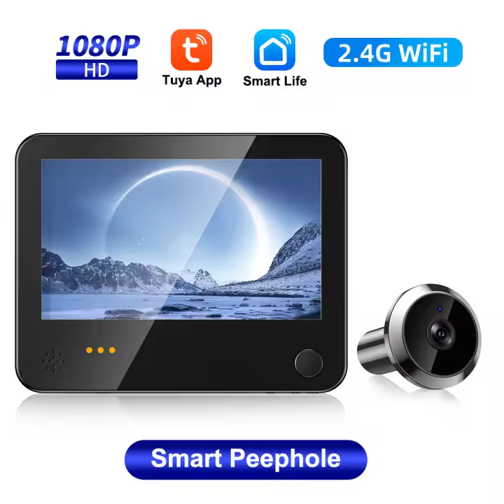 Awapow-mirilla de puerta Digital Smart Life Tuya, mirilla de puerta con cámara WiFi, timbre Digital con visión nocturna, 1080P - 1