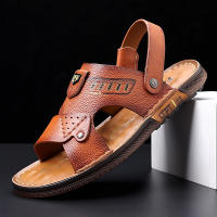 Sandalias de hombre de cuero genuino, cómodas y frescas para el verano, antideslizantes para uso en exteriores. - details 6