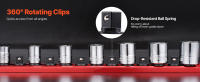 SucceBuy Juego de rieles organizadores de enchufes, 3 soportes métricos y SAE de aluminio, 1/4'', 3/8'' y 1/2'' con 360 °   Clips giratorios, capacidad para 40 enchufes, rojo y negro - details 1