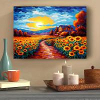 RUOPOTY Pintura al estilo abstracto con números Sunflowers y el sol paisaje imagen para adultos Decoración de pared DIY casa material lona - details 1