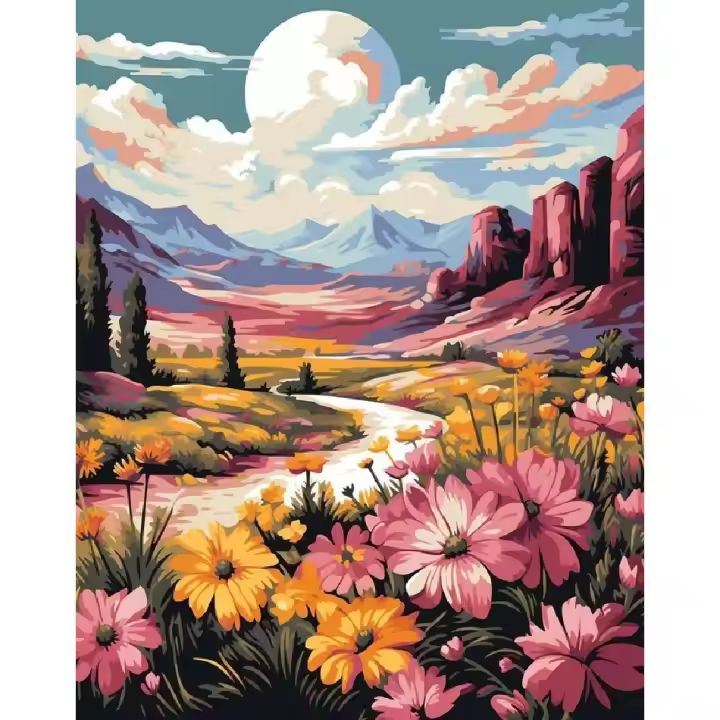 Cuadro de Paisaje Marino Ruopoty Coloreado por Números para Adultos DIY Marco Bordado en Lienzo Decoración de Hogar Estilo Moderno Tamaño 40x50cm - 1