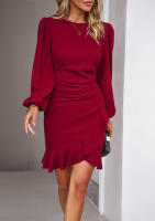 Vestido de manga abullonada con temperamento para mujer, ropa de otoño e invierno, nuevo, color sólido - details 9