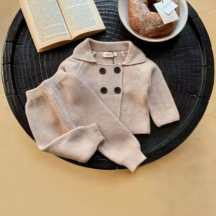 Ropa de punto para niños pequeños, suéter y pantalones de Color sólido, conjuntos de ropa de bebé, 2 piezas, Primavera - 1