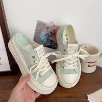 Gao Yan dos zapatos de lona de medio arrastre de las mujeres delgado verano nuevo nicho de un pedal versión coreana de plataforma zapatos blancos - details 10