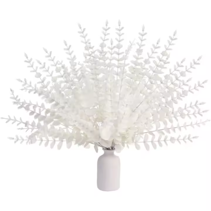Ramos de Eucalipta Artificial Blanco 36 Piezas de Hojas para Decoración de Floreros y Bodas - 1