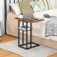 Mesa Adicional de Sofá en Forma de C Plegable Pequeña Mesa de Estilo Industrial con Estante de Almacenamiento Marrón Vintage EBF29SF01 - details 4