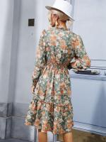 Vestidos de manga larga para mujer, vestido de cintura femenina, flor floral, una pieza, Haruku - details 14