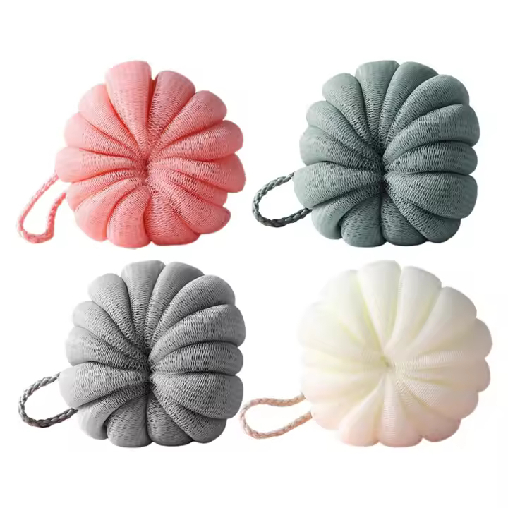 Bolas de esponja de baño para mujeres y hombres, PUF de malla de calabaza para ducha, 4 piezas, fabricación de espuma - 1
