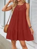 Minifalda de playa de verano para mujer, vestido bohemio blanco Ence Calado, cuello camisola sin mangas, vestido plisado liso vintage - details 4