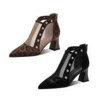 Nueva primavera súper caliente para mujer, punta alta, tacones gruesos, sandalias geniales, malla, botas de malla de verano, zapatos - details 3