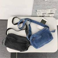 Bolso de lona vaquero Y2K portátil, bolso Vintage de gran capacidad estilo callejero, bolso de compras, bolso cruzado sólido de Color sólido para estudiantes - details 8