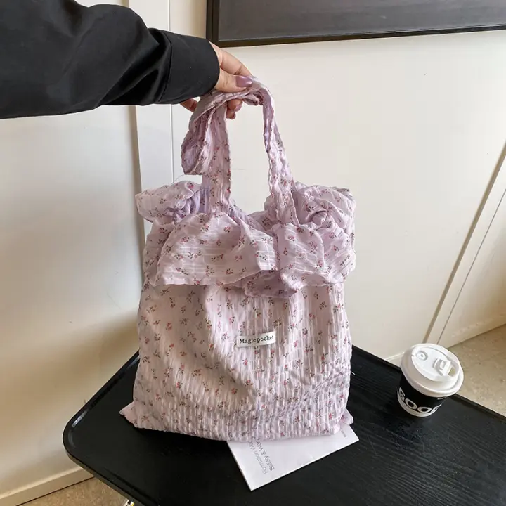2025 nueva malla bolso de hombro hada viento hoja de loto borde bolso femenino gasa bolso de mano - 1