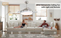KPUY 42″ Ventilador de techo con luz de 3 colores, 3 aspas retráctiles invisibles, control remoto, 6 velocidades, motor reversible silencioso de corriente continua - details 0
