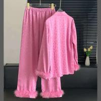 Conjunto de pijama de mujer de manga larga, pijama, 2 piezas, satén home TRE, lujosa camisa y pantalón con estampado de leopardo, novedad para el verano - details 1