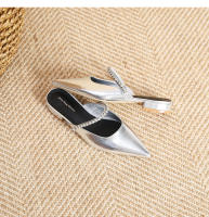 Zapatos planos puntiagudos con cadena de diamantes de imitación plateados - details 28