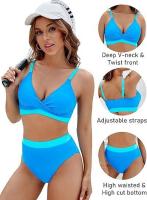 Traje de baño de dos piezas con bloques de color para mujer Bikini sexy con control de barriga y cintura - details 28