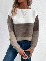 Elegant Three-color Patchwork Sweater Women Daily Commuter Casual Loose Jumpers Female Autumn Winter Knitted Thickened Warm Tops - details 8