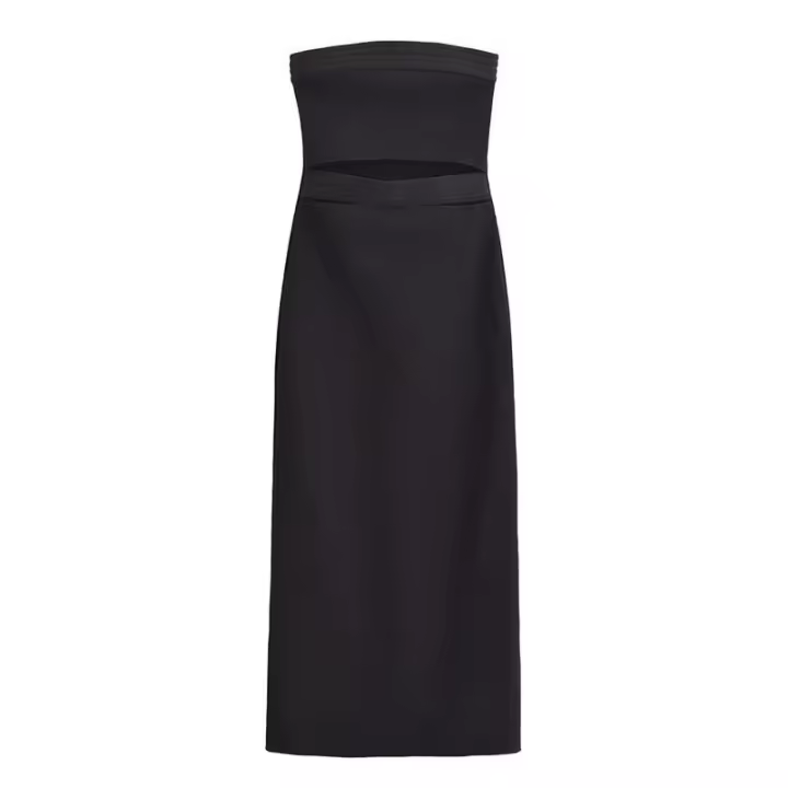 Vestido negro elegante de , elástico, sin espalda, escote asimétrico, sin tirantes, moda para mujer - 1