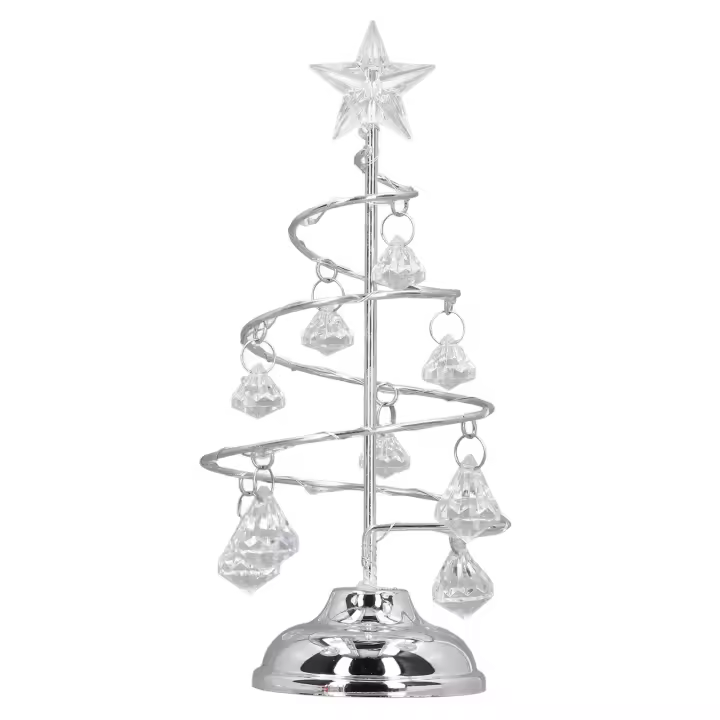 Lámpara LED de árbol de Navidad, adorno de luz nocturna de árbol de hierro decorativo de cristal pequeño para regalo, luz blanca plateada - 1