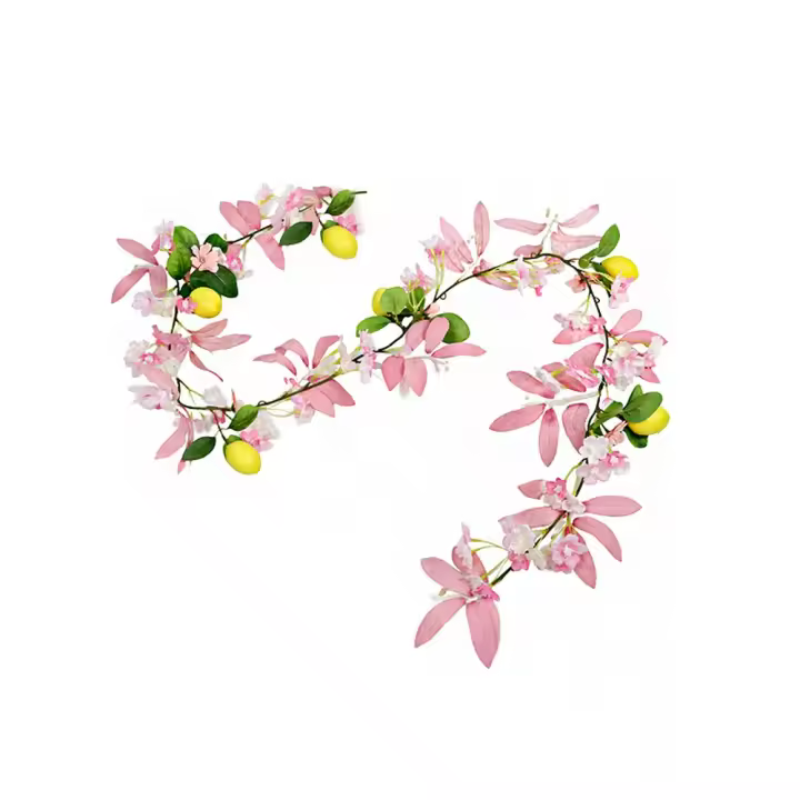 Flores artificiales de cerezo y limón de primavera, vid elegante con hojas verdes, guirnalda de limón Artificial, vid de fruta de imitación realista - 1