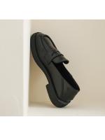 Zapatos de cuero negros estilo británico para mujer, suela gruesa, nuevo estilo primavera 2025, mocasines de tacón grueso de un solo paso, cabeza redonda, zapatos de mujer de dos usos - details 6