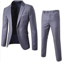 Conjunto de Pantalones y Abrigo para Hombre Traje de Negocios Ajustado de Manga Larga con Correa y Botones Únicos - details 3